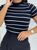 Blusa Básica Listrada Ribana Canelado Premium Casual Basico Camiseta T-Shirt