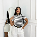 Blusa Básica Listrada Ribana Canelado Premium Casual Basico Camiseta T-Shirt