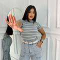Blusa Básica Listrada Ribana Canelado Premium Casual Basico Camiseta T-Shirt