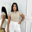 Blusa Básica Listrada Ribana Canelado Premium Casual Basico Camiseta T-Shirt