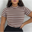 Blusa Básica Listrada Ribana Canelado Premium Casual Basico Camiseta T-Shirt
