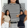 Blusa Básica Listrada Ribana Canelado Premium Casual Basico Camiseta T-Shirt