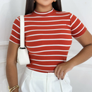 Blusa Básica Listrada Ribana Canelado Premium Casual Basico Camiseta T-Shirt