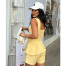 conjunto Feminino Tamires peplum com decote quadrado + short moda verão