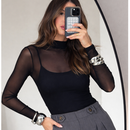 Blusa Tule Fenenina Gola Alta Manga Longa Transparente Tamanhos M,G, Fit Justo