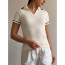Camiseta polo em tricô modal canelado, Moda Feminina