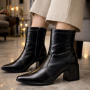 Bota Feminina Cano Curto Salto Bloco Médio Bico Fino Confortável Tendência Outono Inverno 2026 Promoção Western