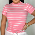 Blusa Básica Listrada Ribana Canelado Premium Casual Basico Camiseta T-Shirt