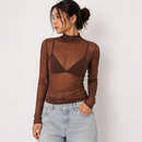 Blusa Tule Fenenina Gola Alta Manga Longa Transparente Tamanhos M,G, Fit Justo