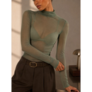 Blusa Tule Fenenina Gola Alta Manga Longa Transparente Tamanhos M,G, Fit Justo