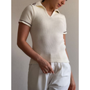 Camiseta polo em tricô modal canelado, Moda Feminina
