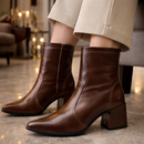 Bota Feminina Cano Curto Salto Bloco Médio Bico Fino Confortável Tendência Outono Inverno 2026 Promoção Western