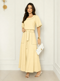Conjunto Feminino Saia Longo com Bolsos e Blusa Costura Contraste
