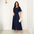 Conjunto Feminino Saia Longo com Bolsos e Blusa Costura Contraste