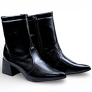 Bota Feminina Cano Curto Salto Bloco Médio Bico Fino Confortável Tendência Outono Inverno 2026 Promoção Western
