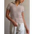 Camiseta polo em tricô modal canelado, Moda Feminina