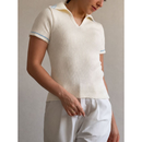 Camiseta polo em tricô modal canelado, Moda Feminina