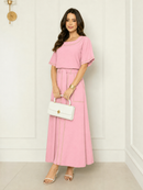Conjunto Feminino Saia Longo com Bolsos e Blusa Costura Contraste
