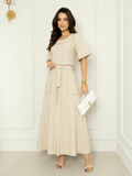 Conjunto Feminino Saia Longo com Bolsos e Blusa Costura Contraste