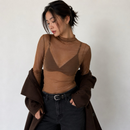 Blusa Tule Fenenina Gola Alta Manga Longa Transparente Tamanhos M,G, Fit Justo