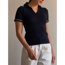 Camiseta polo em tricô modal canelado, Moda Feminina