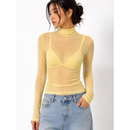 Blusa Tule Fenenina Gola Alta Manga Longa Transparente Tamanhos M,G, Fit Justo