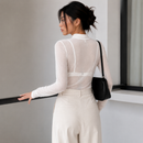 Blusa Tule Fenenina Gola Alta Manga Longa Transparente Tamanhos M,G, Fit Justo