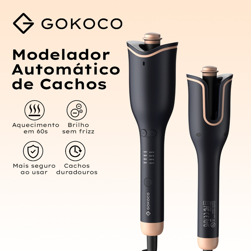 GOKOCO Modelador Automático de Cachos Aquecimento 60s íons negativos Brilho sem frizz Modelagem rapida Cachos duradouros