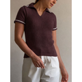 Camiseta polo em tricô modal canelado, Moda Feminina
