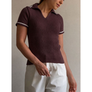 Camiseta polo em tricô modal canelado, Moda Feminina
